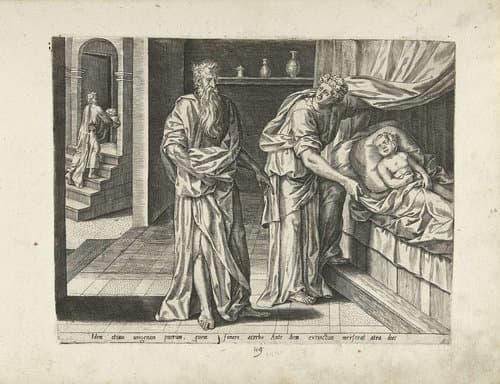 Elia ontfermt zich over de overleden zoon van de weduwe van Sarefat by Pieter Jalhea Furnius