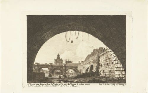 Gezicht op Pont-Neuf van onder boog Pont-au-Change in Parijs by Charles Meryon