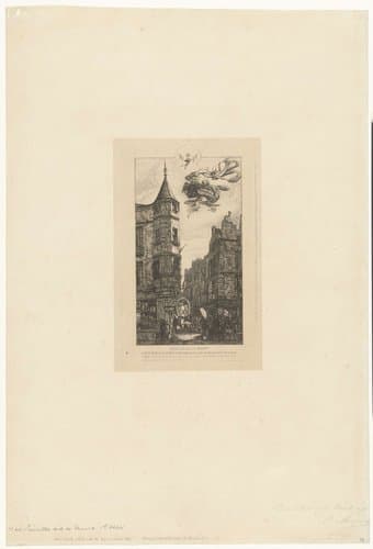 Torentje op hoek van pand aan Rue de l'Ecole de médicine in Parijs by Charles Meryon