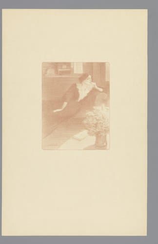Vrouw met pijnzende blik op een bank by Théophile Alexandre Steinlen