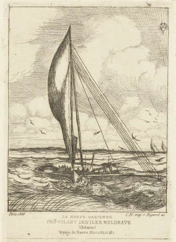 Zeilschip op Stille Oceaan bij Marshall eilanden by Charles Meryon