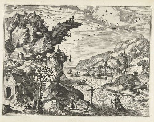 Landschap met de heilige Christoffel by Joannes van Doetechum (I)