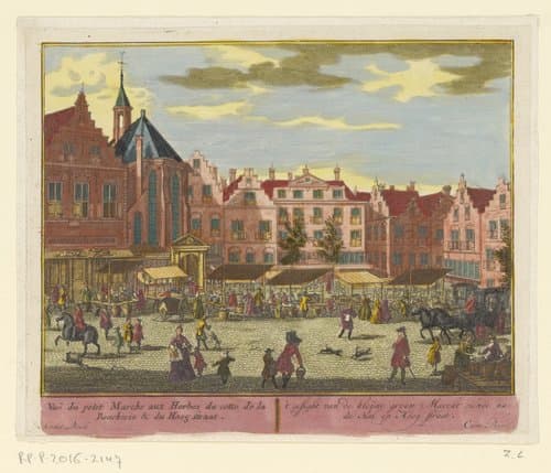Gezicht op de Dagelijkse Groenmarkt te Den Haag by Adolf van der Laan