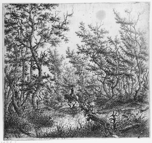 Boslandschap met een ruiter by Claes van Beresteyn