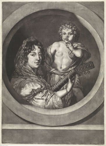 Luitspeelster en kind by Pieter van den Berge