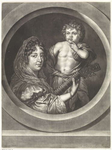 Luitspeelster en kind by Abraham Bloteling