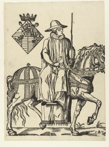 Portret van Maria van Hongarije te paard by Cornelis Anthonisz.