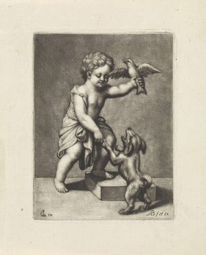 Jongen met een hond en een vogel by Abraham Bloteling