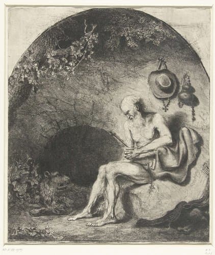 Hieronymus in een grot by Ferdinand Bol