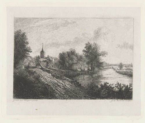 Landschap met overtoom by Johannes Arnoldus Boland
