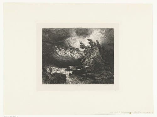 Landschap met waterval by Johannes Arnoldus Boland