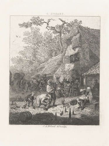 Kegelaars voor een herberg by Johannes Arnoldus Boland