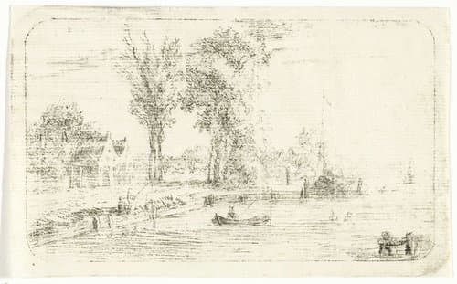 Rivierlandschap met hengelaar in een bootje by Anthonie van den Bos