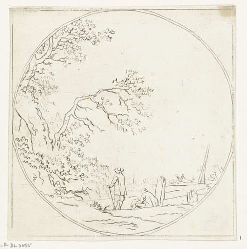 Landschap met twee wandelaars by Anthonie van den Bos