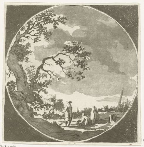 Landschap met twee wandelaars by Anthonie van den Bos