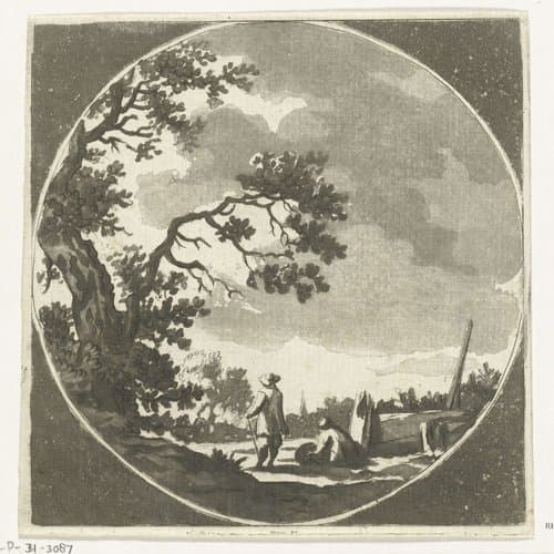 Landschap met twee wandelaars by Anthonie van den Bos