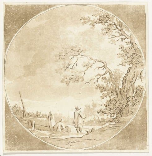 Landschap met twee wandelaars by Anthonie van den Bos