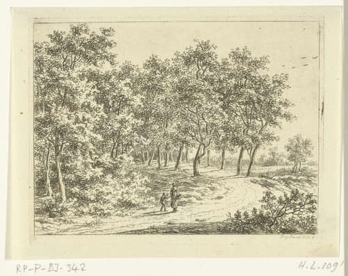 Landschap met vrouw en jongetje op een weg by Ernst Willem Jan Bagelaar