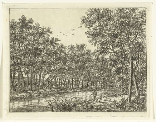 Rivierlandschap met visser en jongetje by Ernst Willem Jan Bagelaar