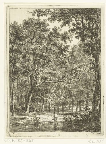 Boslandschap met man die door water waadt by Ernst Willem Jan Bagelaar