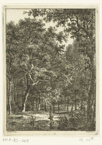 Boslandschap met man die door water waadt by Ernst Willem Jan Bagelaar