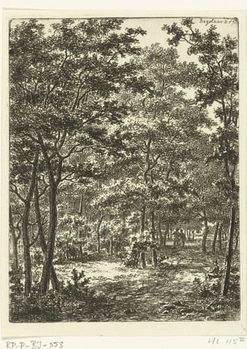 Bosgezicht, op de voorgrond een tekenaar by Ernst Willem Jan Bagelaar