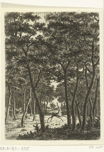 Boslandschap met hert by Ernst Willem Jan Bagelaar