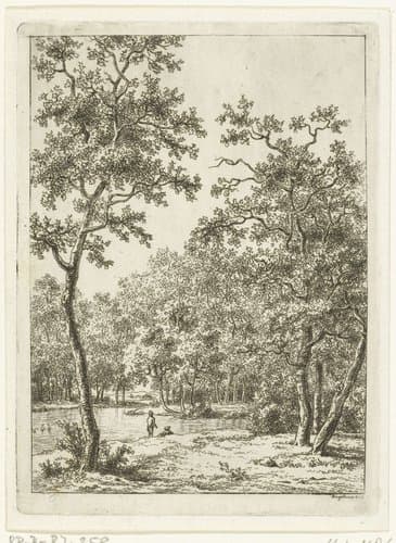 Landschap met twee mannen aan de oever van een rivier by Ernst Willem Jan Bagelaar