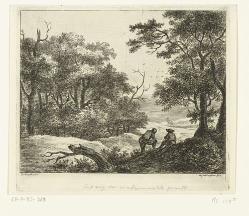Heuvelachtig landschap met twee rustende mannen by Ernst Willem Jan Bagelaar