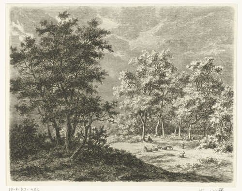 Landschap met herder en zeven schapen by Ernst Willem Jan Bagelaar