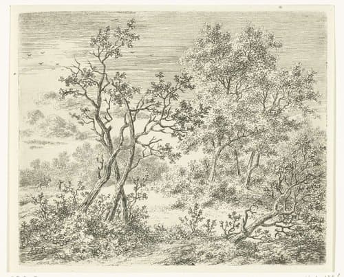Boomrijk landschap met ruiter en voetganger by Ernst Willem Jan Bagelaar