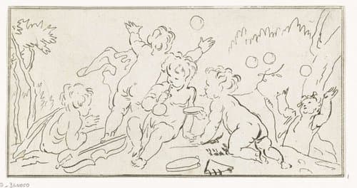 Bellenblazende putti by Anthonie van den Bos