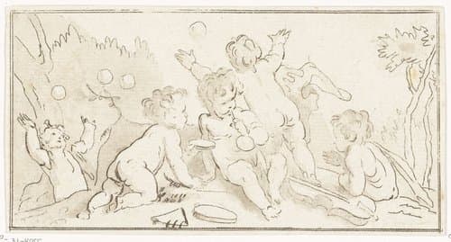 Bellenblazende putti by Anthonie van den Bos