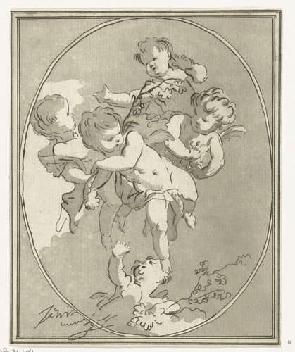Vijf putti met bloemtakken by Anthonie van den Bos