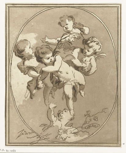 Vijf putti met bloemtakken by Anthonie van den Bos