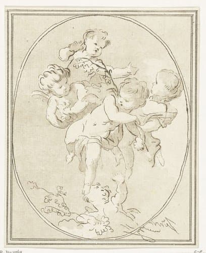 Vijf putti met bloemtakken by Anthonie van den Bos