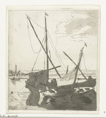 Twee zeilboten in een rivier by Anthonie van den Bos