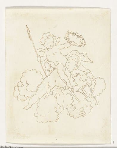 Twee putti by Anthonie van den Bos