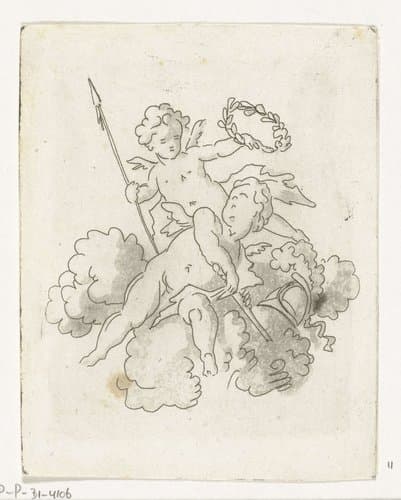 Twee putti by Anthonie van den Bos