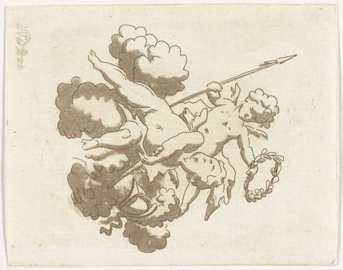 Twee putti by Anthonie van den Bos