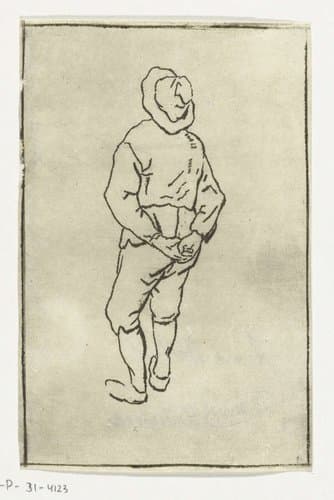 Man met handen op de rug en hoed by Anthonie van den Bos