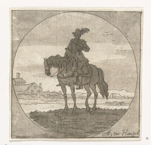 Ruiter op staand paard in medaillon by Anthonie van den Bos