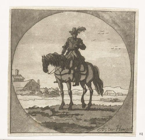Ruiter op staand paard in medaillon by Anthonie van den Bos