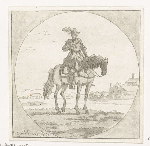 Ruiter op staand paard in medaillon by Anthonie van den Bos