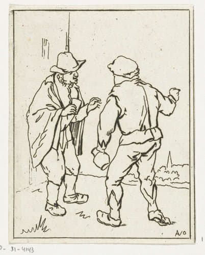 Twee staande mannen in gesprek by Anthonie van den Bos