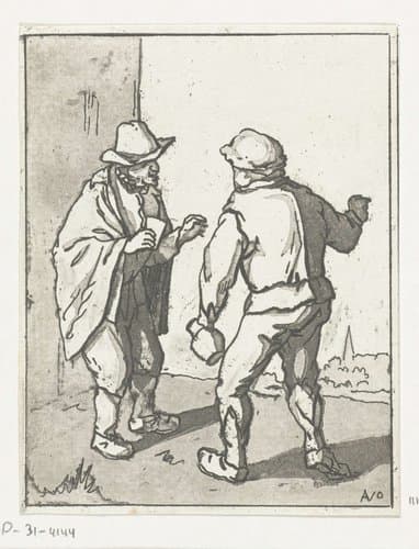 Twee staande mannen in gesprek by Anthonie van den Bos
