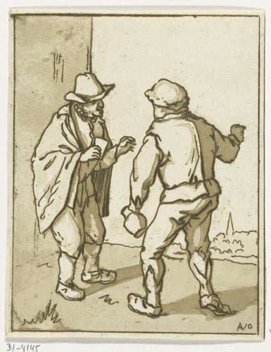 Twee staande mannen in gesprek by Anthonie van den Bos