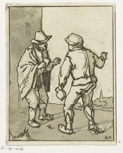 Twee staande mannen in gesprek by Anthonie van den Bos