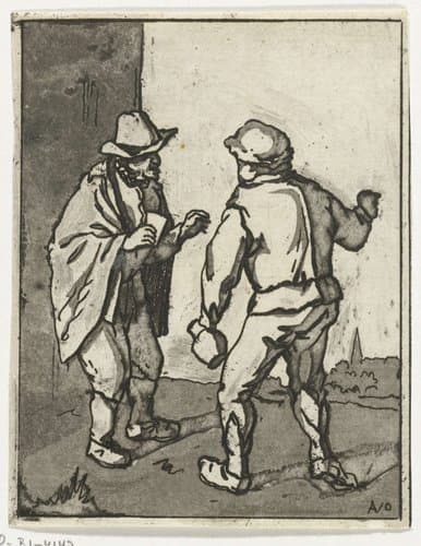 Twee staande mannen in gesprek by Anthonie van den Bos