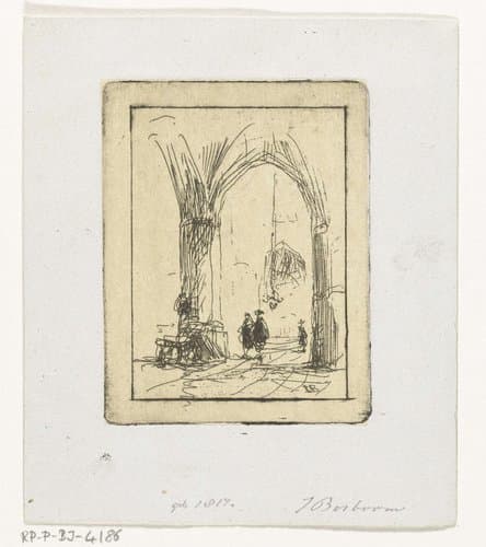 Kerkinterieur met drie figuren by Johannes Bosboom